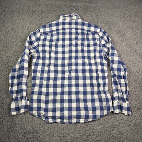 J. CREW Shirt Mens M Blue White Plaid 100% Irish Linen Button Down Baird McNutt - Picture 4 of 8